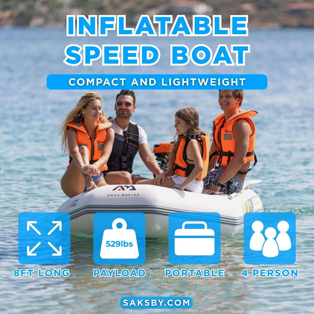 Aqua Marina A-Deluxe 8FT 4-Person Inflatable Speed Boat With Comfortable Rowing Seat And Adjustable Center Feet [BT-88850AL] 