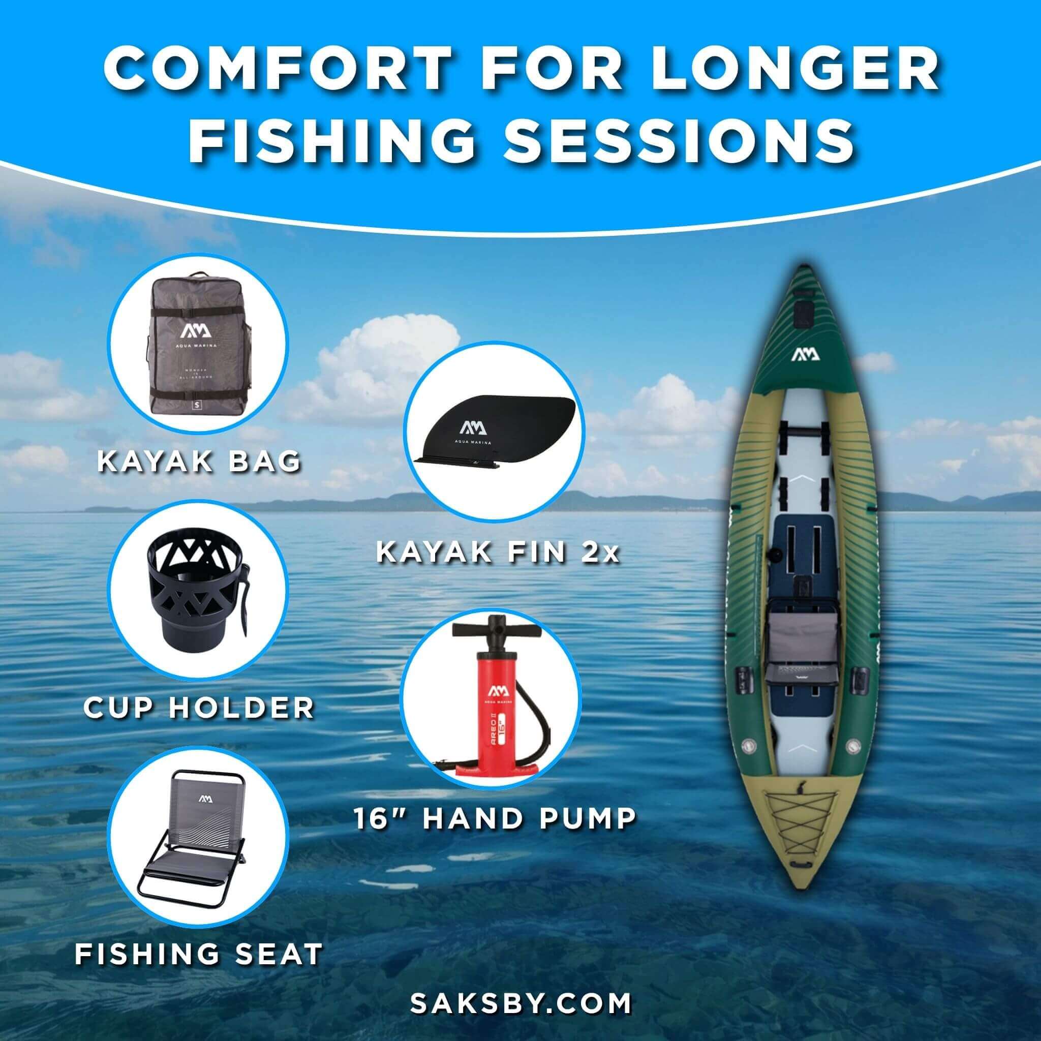 Aqua Marina Caliber 13FT Angling Kayak With Foldable Fishing Seat [Paddle Excluded] [CA-398] (SAK23467) – SAKSBY WHOLESALE, v