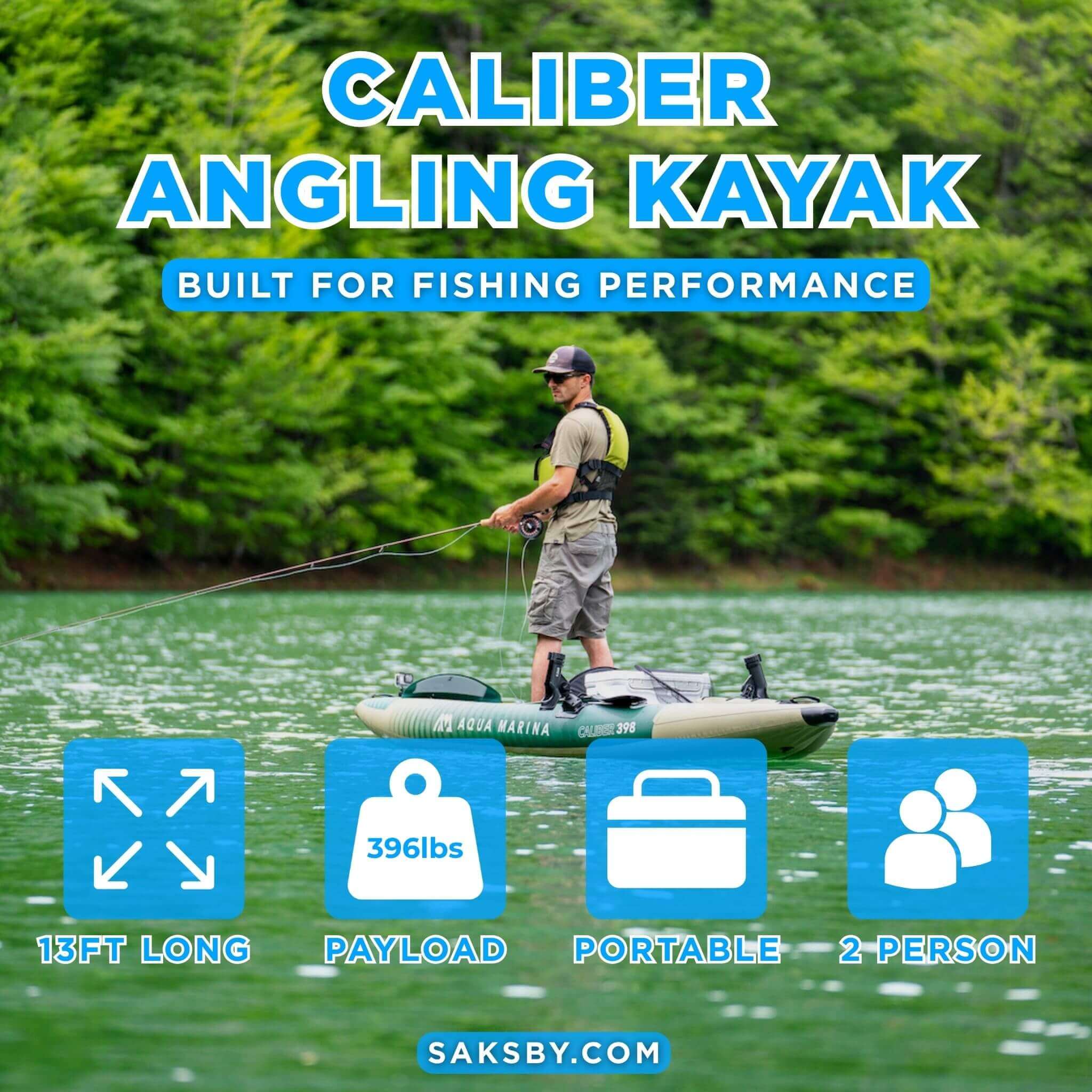 Aqua Marina Caliber 13FT Angling Kayak With Foldable Fishing Seat [Paddle Excluded] [CA-398] (SAK23467) – SAKSBY WHOLESALE, v