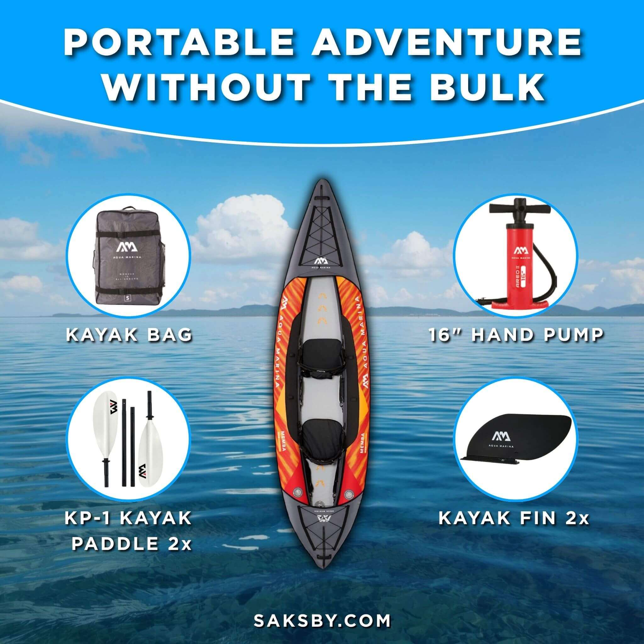 Aqua Marina Memba 390 Premium 12FT 2-Person Touring Kayak With DWF Deck And Paddles [ME-390] (SAK17282) – SAKSBY WHOLESALE, v