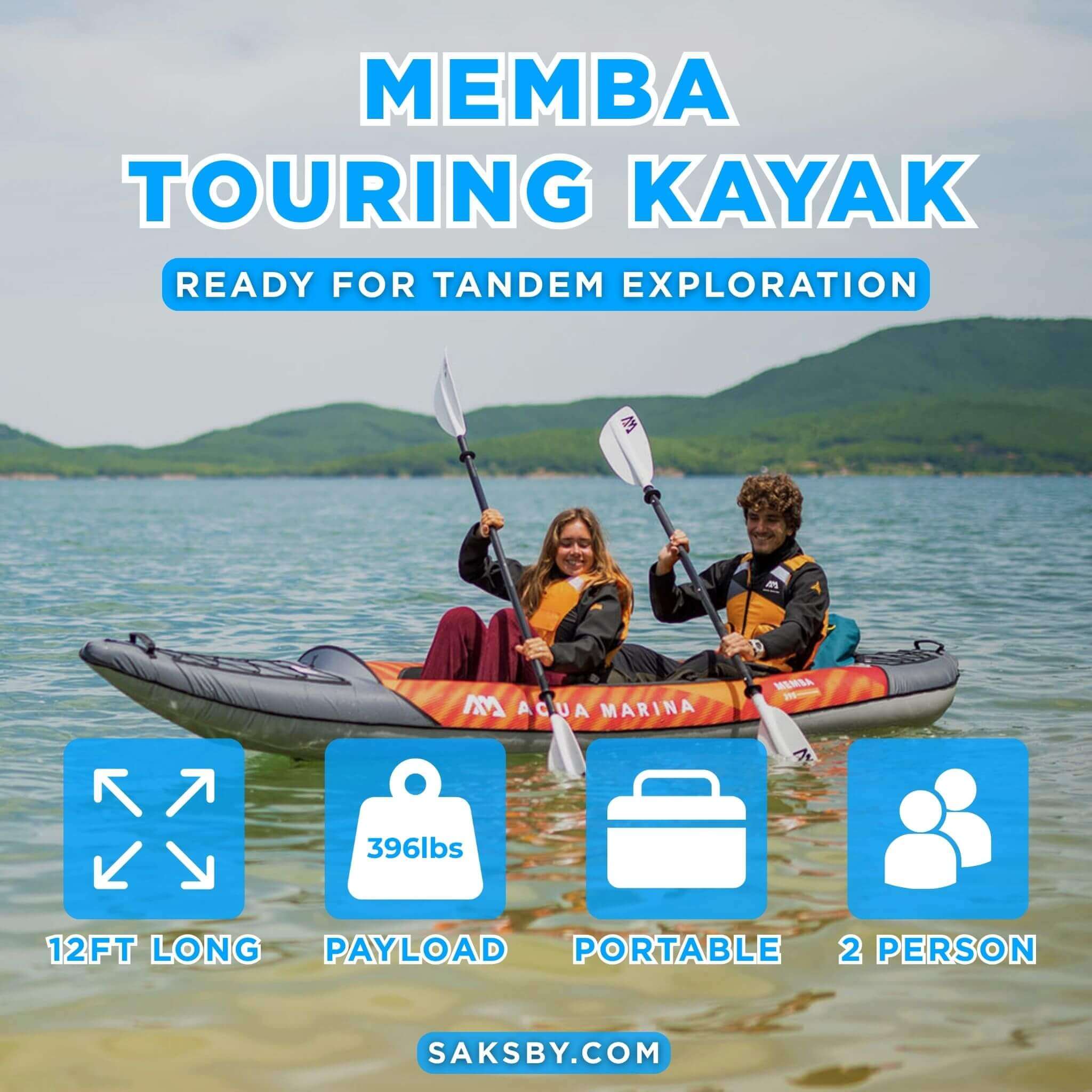 Aqua Marina Memba 390 Premium 12FT 2-Person Touring Kayak With DWF Deck And Paddles [ME-390] (SAK17282) – SAKSBY WHOLESALE, v