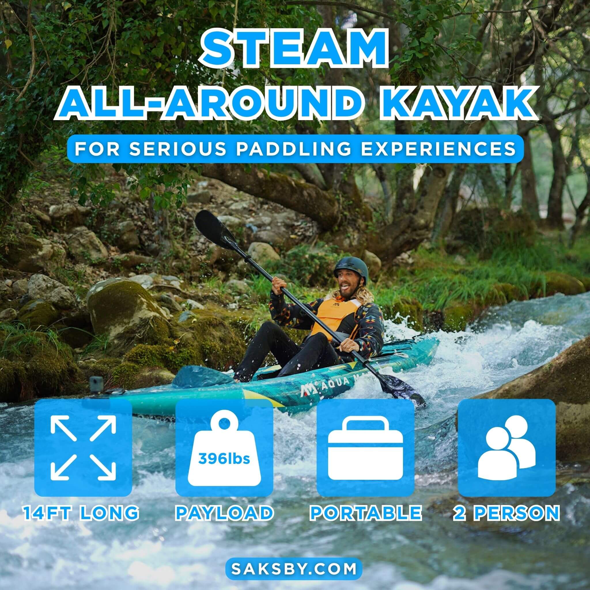 Aqua Marina Steam 412 14FT 2-Person Premium Kayak With DWF Deck [Paddle Excluded] [ST-412] (SAK57946) – SAKSBY WHOLESALE, vie