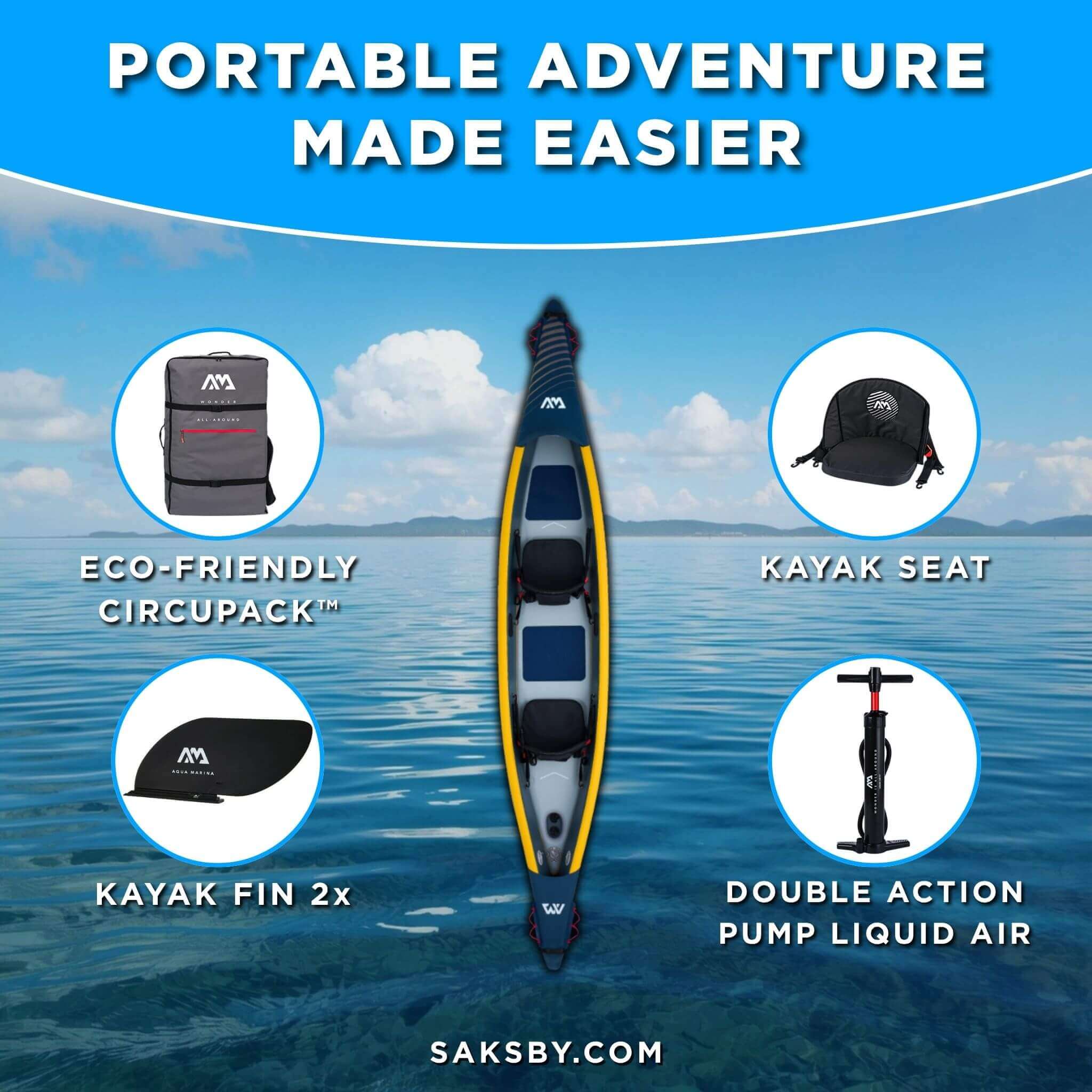 Aqua Marina Tomahawk AIR-K 440 14FT 2-Person High-Pressure Speed Inflatable Kayak [Paddle Excluded] [AIR-K440] (SAK31482) – S
