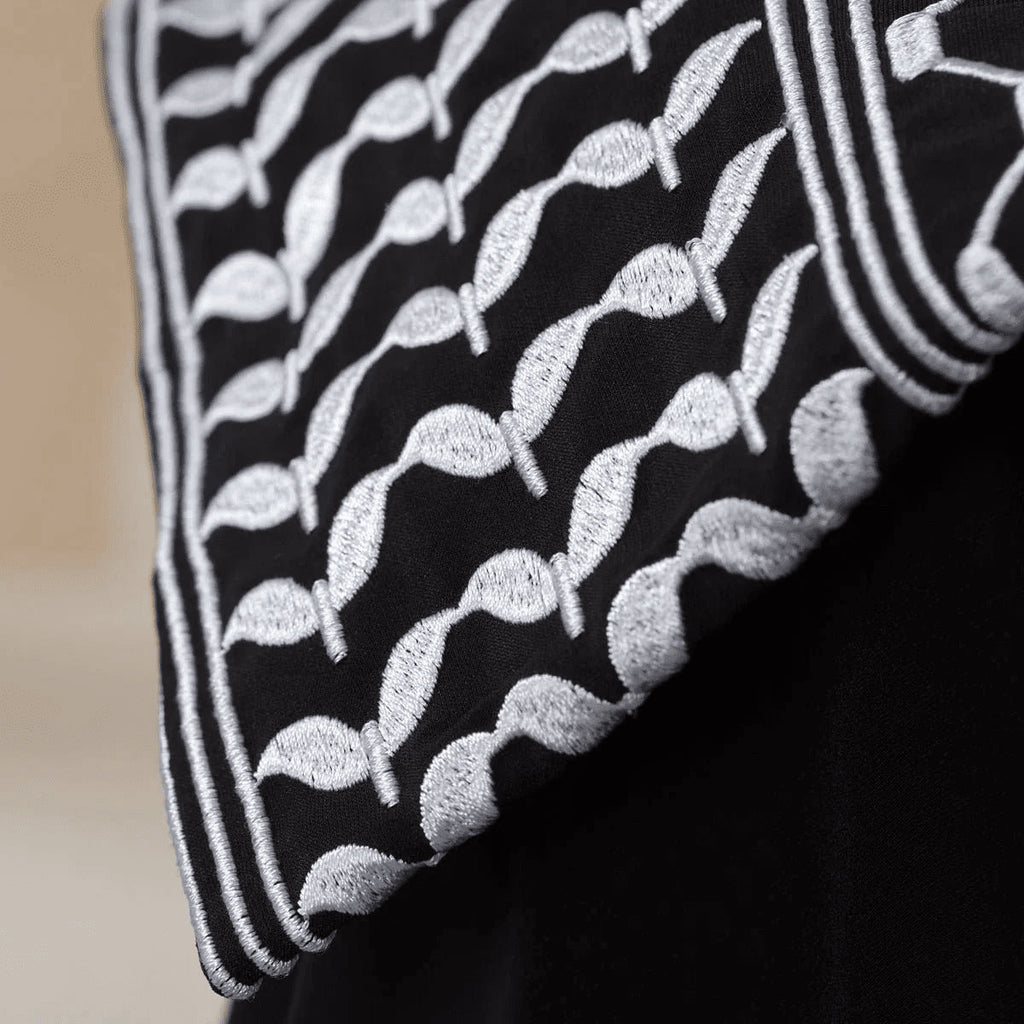 Archive Piece Keffiyeh-Embroidered Cuff Integrated Hijab Prayer Abaya - MP050 (Size Free Size Only)