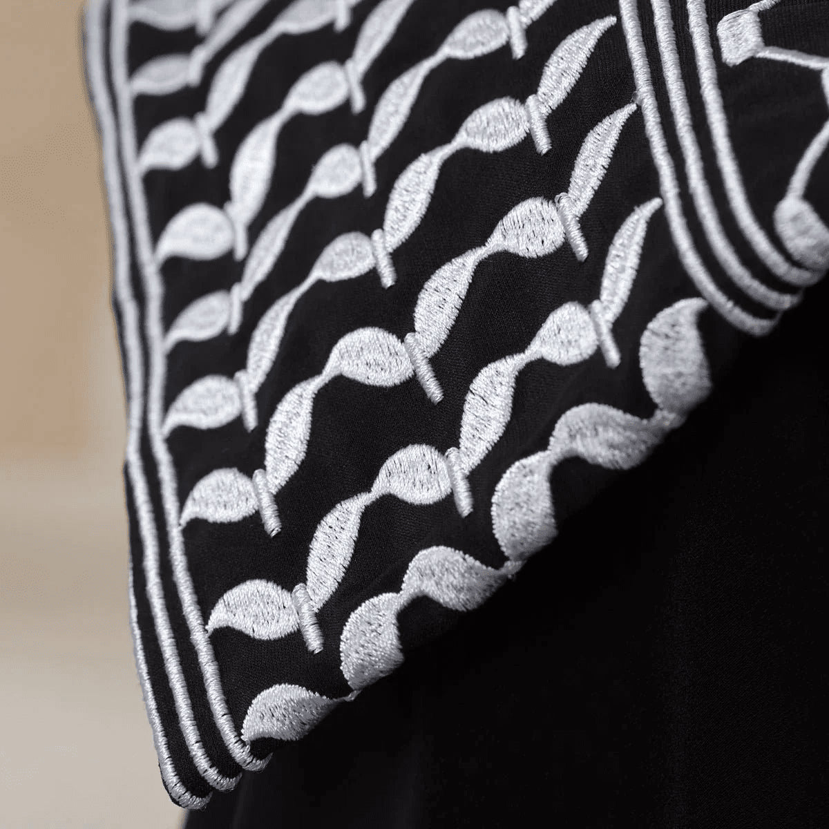 Archive Piece Keffiyeh-Embroidered Cuff Integrated Hijab Prayer Abaya - MP050 (Size Free Size Only)