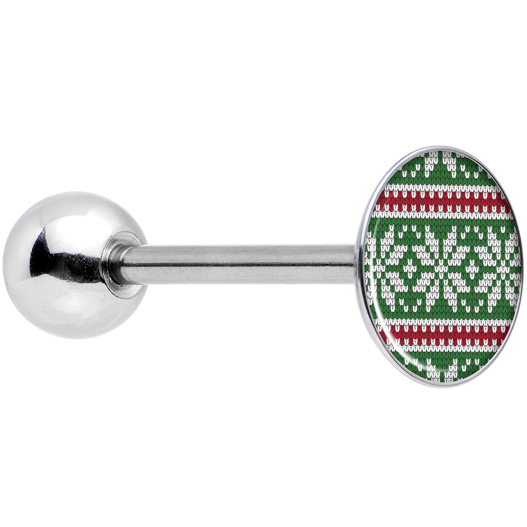 BodyCandy Green Red Christmas Sweater Barbell Tongue Ring — main product shot