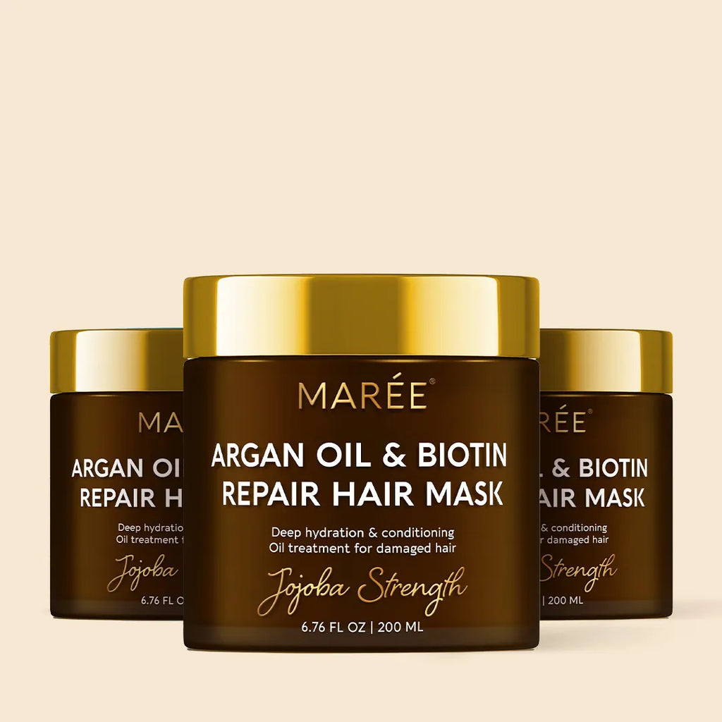 Maree Argan Oil & Biotin Hair Repair Mask — comparison shot