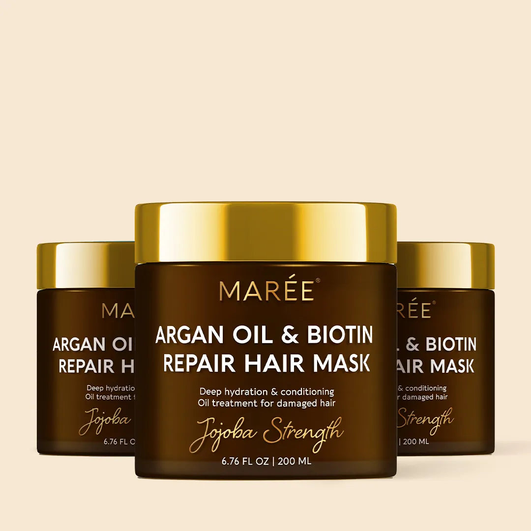 Maree Argan Oil & Biotin Hair Repair Mask — comparison shot