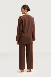 Aria Ribbed Everyday Wide Leg Pants - Dark Brown Bottoms Veiled Collection 