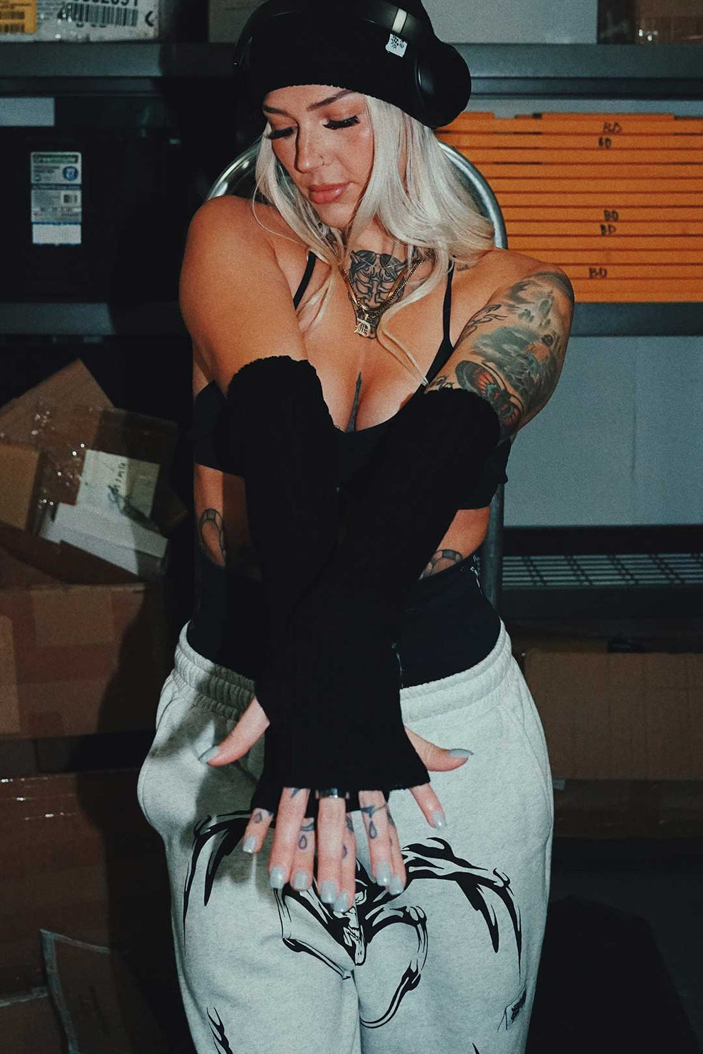 Thrash Happy Long Knitted Fingerless Gloves — main product shot