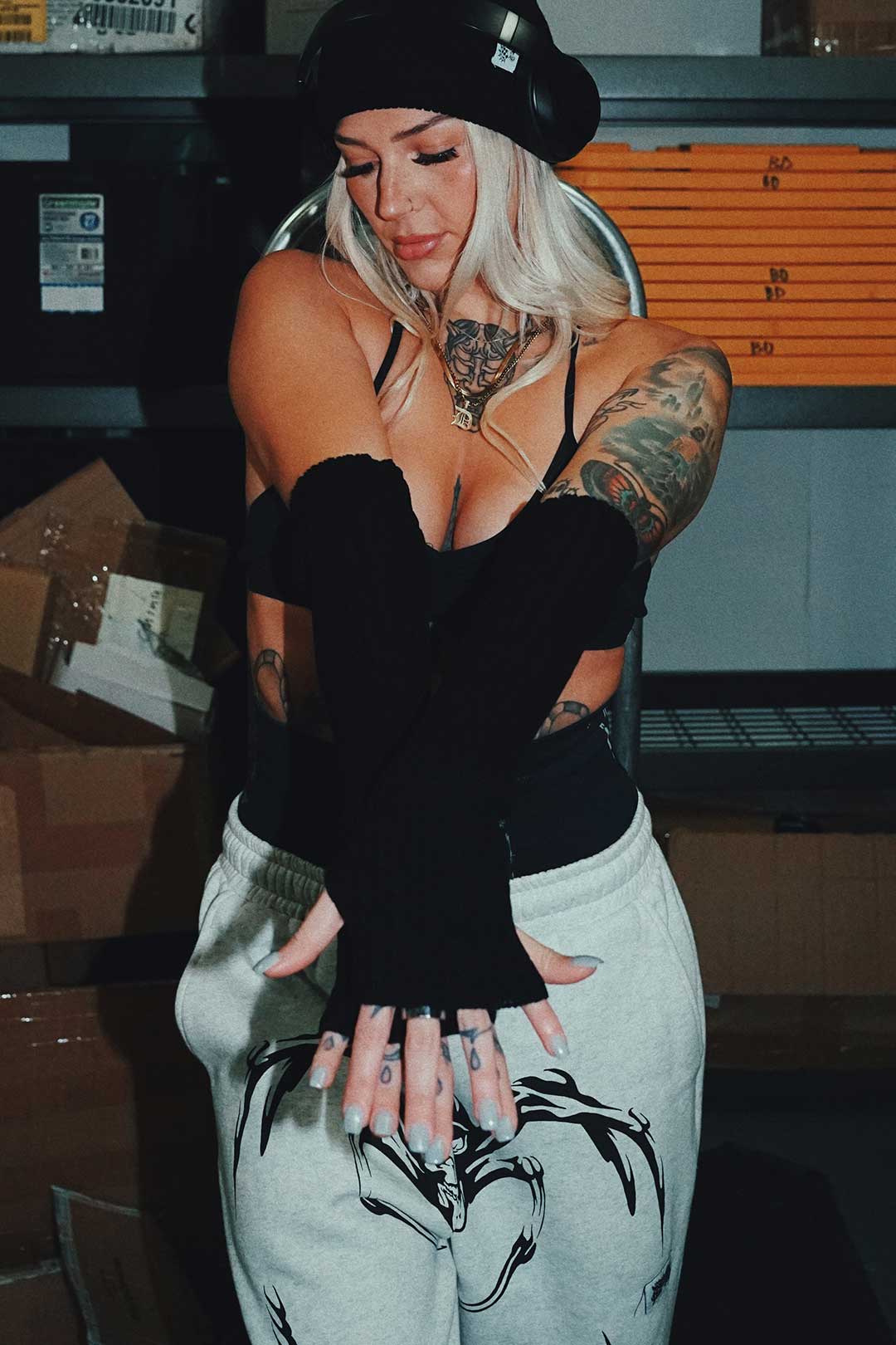 Thrash Happy Long Knitted Fingerless Gloves — main product shot