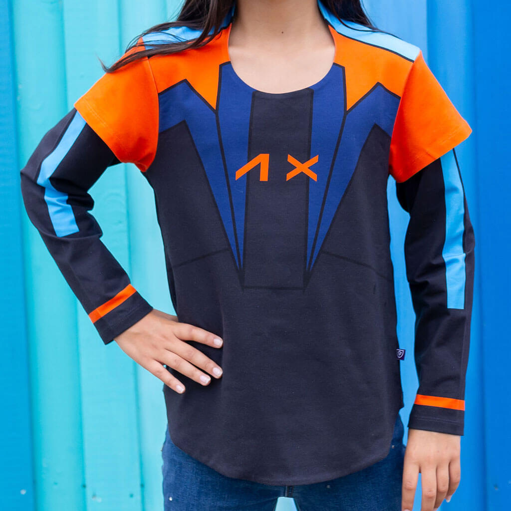 Princess Awesome & Boy Wonder Artemis Astronaut Double Sleeve Tunic Shirt — construction detail