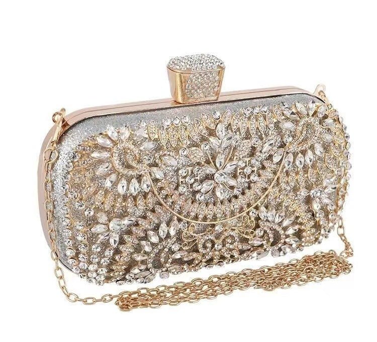 Mariam's Collection Artisan Crystal-Flower Evening Clutch Luxury Glitter Handbag for Couture &… — construction detail