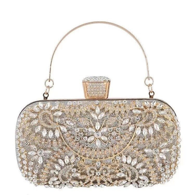 Mariam's Collection Artisan Crystal-Flower Evening Clutch Luxury Glitter Handbag for Couture &… — main product shot