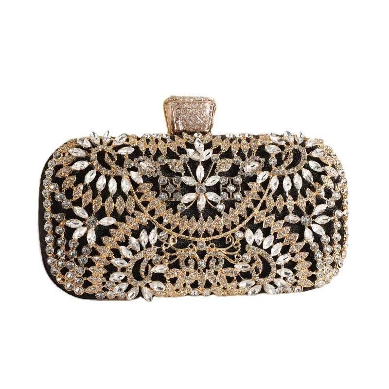 Mariam's Collection Artisan Crystal-Flower Evening Clutch Luxury Glitter Handbag for Couture &… — Mariam's Collection branding close-up