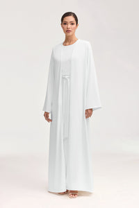 Asalah Wrap Waist Maxi Dress & Abaya Set - White Clothing Veiled 