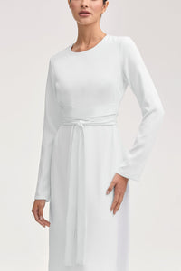 Asalah Wrap Waist Maxi Dress & Abaya Set - White Clothing Veiled 