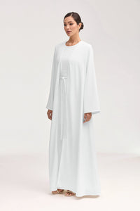 Asalah Wrap Waist Maxi Dress & Abaya Set - White Clothing Veiled 