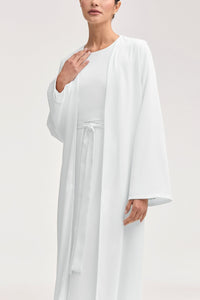 Asalah Wrap Waist Maxi Dress & Abaya Set - White Clothing Veiled 