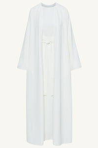 Asalah Wrap Waist Maxi Dress & Abaya Set - White Clothing Veiled 