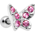 BodyCandy 16G Pink Gem Silver Tone Butterfly Tragus Cartilage Earring — main product shot
