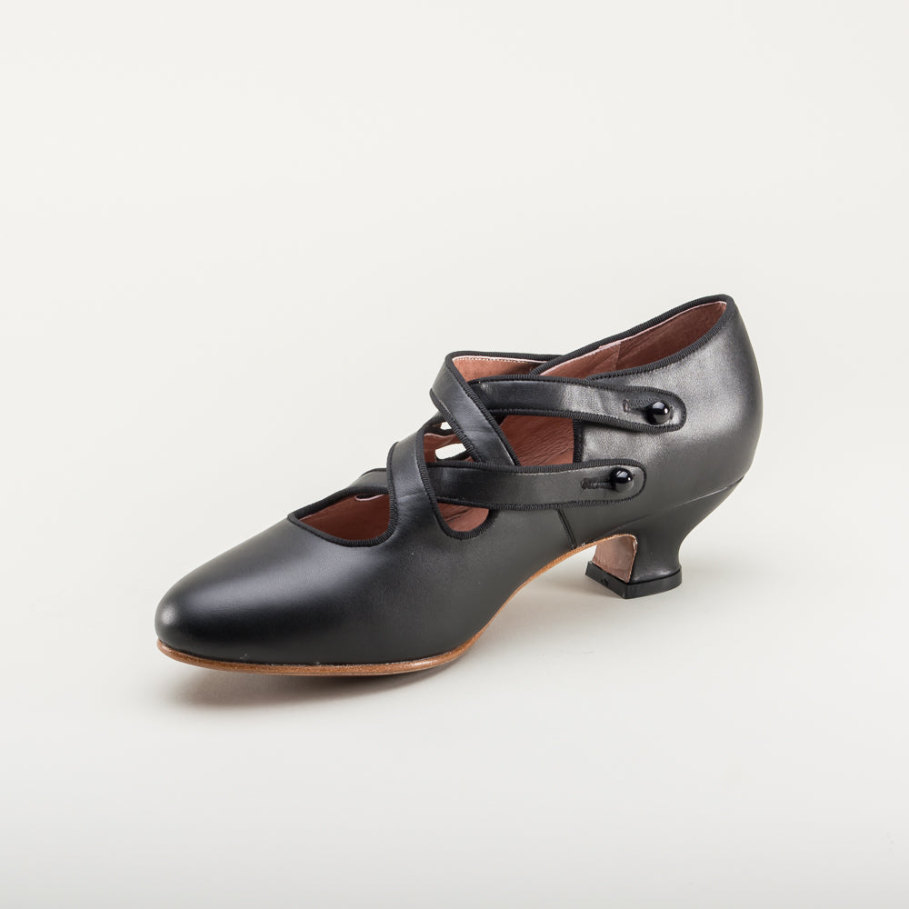 American Duchess Astoria Edwardian Leather Shoes (Black) — texture detail