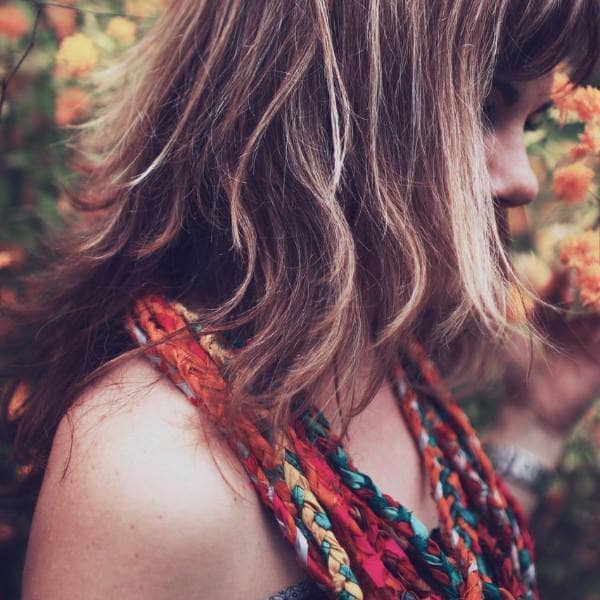 Darn Good Yarn Sari Silk Ribbon - "At the Bahamas" — in-use photo