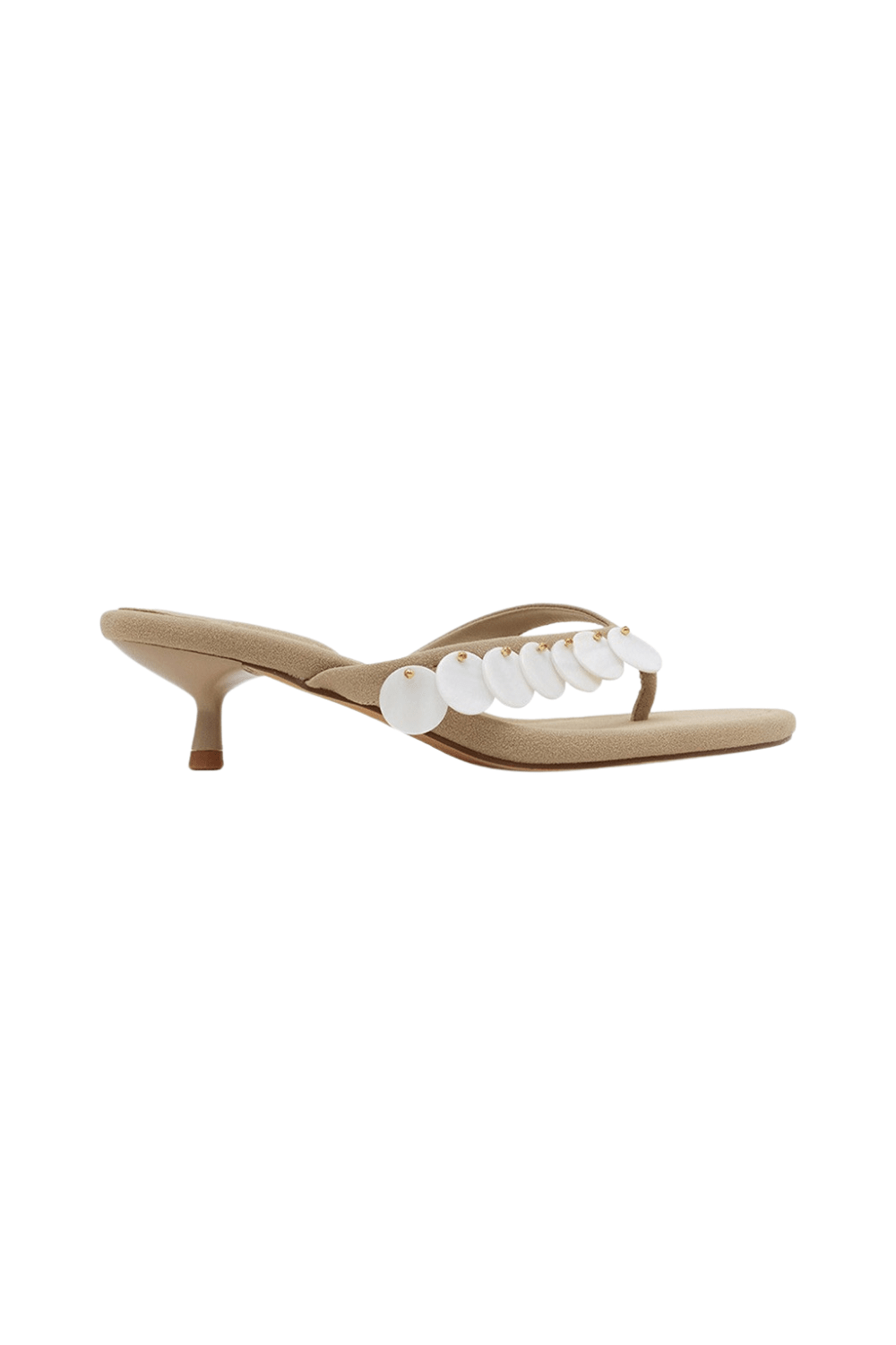 Aurelia Pearl Shell Kitten Heels – Coastal Thong Sandals for Vacation & Resort Wear