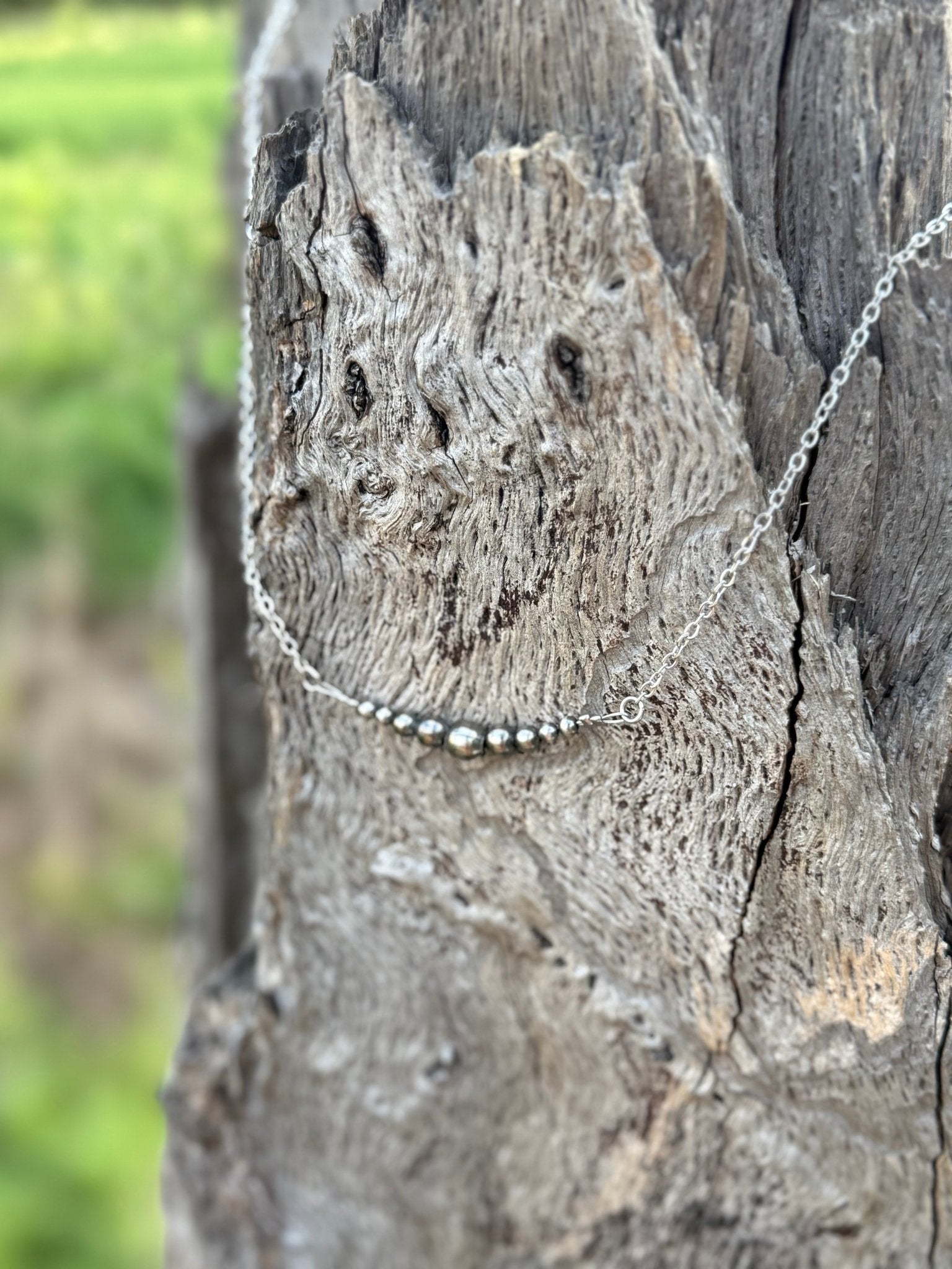 Wild Junkie Authentic Graduated Silver Pearls Chain Necklace — lifestyle context