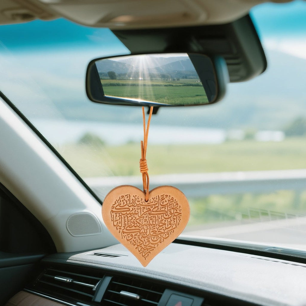 Mariam's Collection Handcrafted Islamic Car Mirror Hanger | Premium Leather Islamic Car Ornament… — lifestyle worn / used context