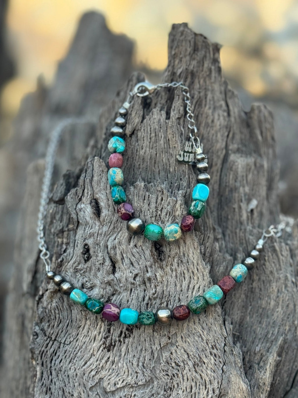 Wild Junkie Sterling Silver Jasper Turquoise Bracelet — detail close-up