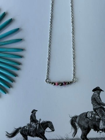 Wild Junkie Pink Mosaic Beaded Chain Necklace — detail close-up