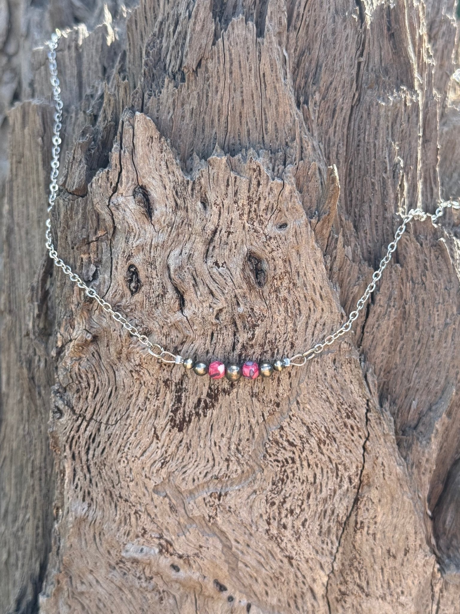 Wild Junkie Pink Mosaic Beaded Chain Necklace — main product shot