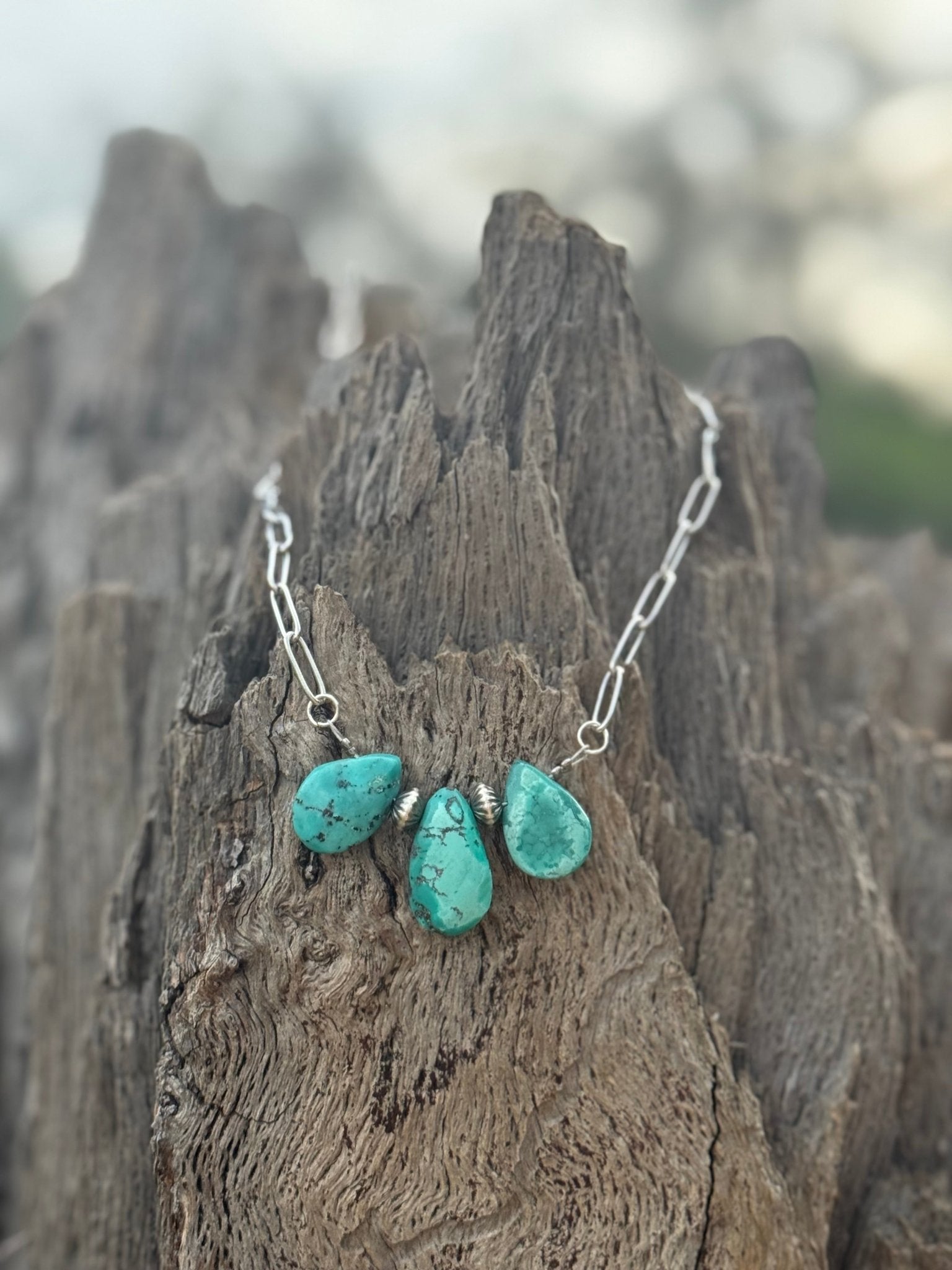 Wild Junkie Authentic Teardrop Turquoise Stones Necklace — detail close-up