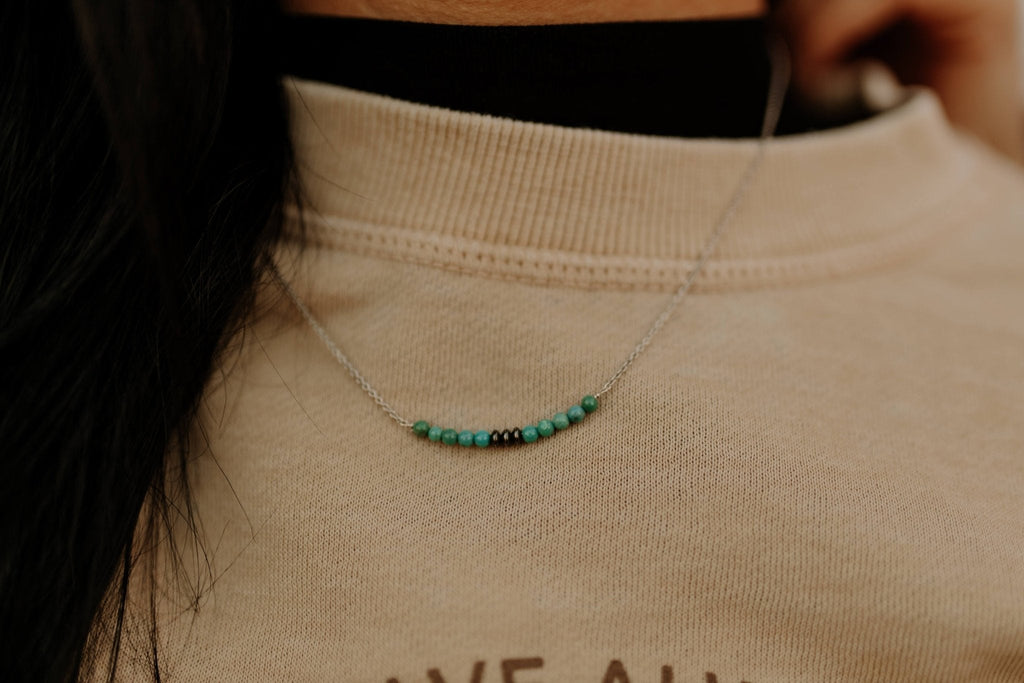 Wild Junkie Authentic Turquoise Bead and Silver Pearl Bar Necklace — main product shot