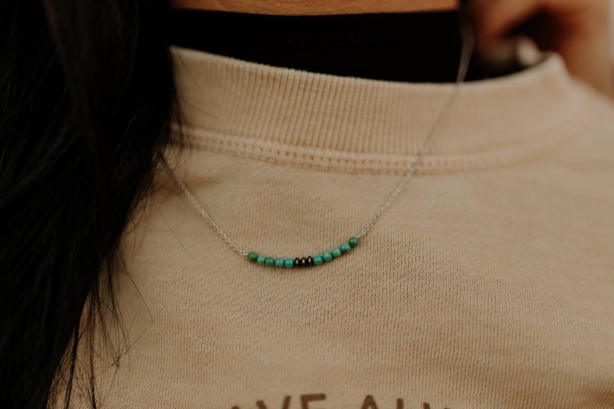 Wild Junkie Authentic Turquoise Bead and Silver Pearl Bar Necklace — main product shot