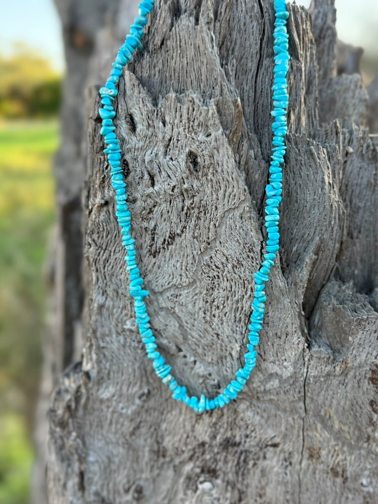 Wild Junkie Authentic Turquoise Chips Beaded Necklace — back view