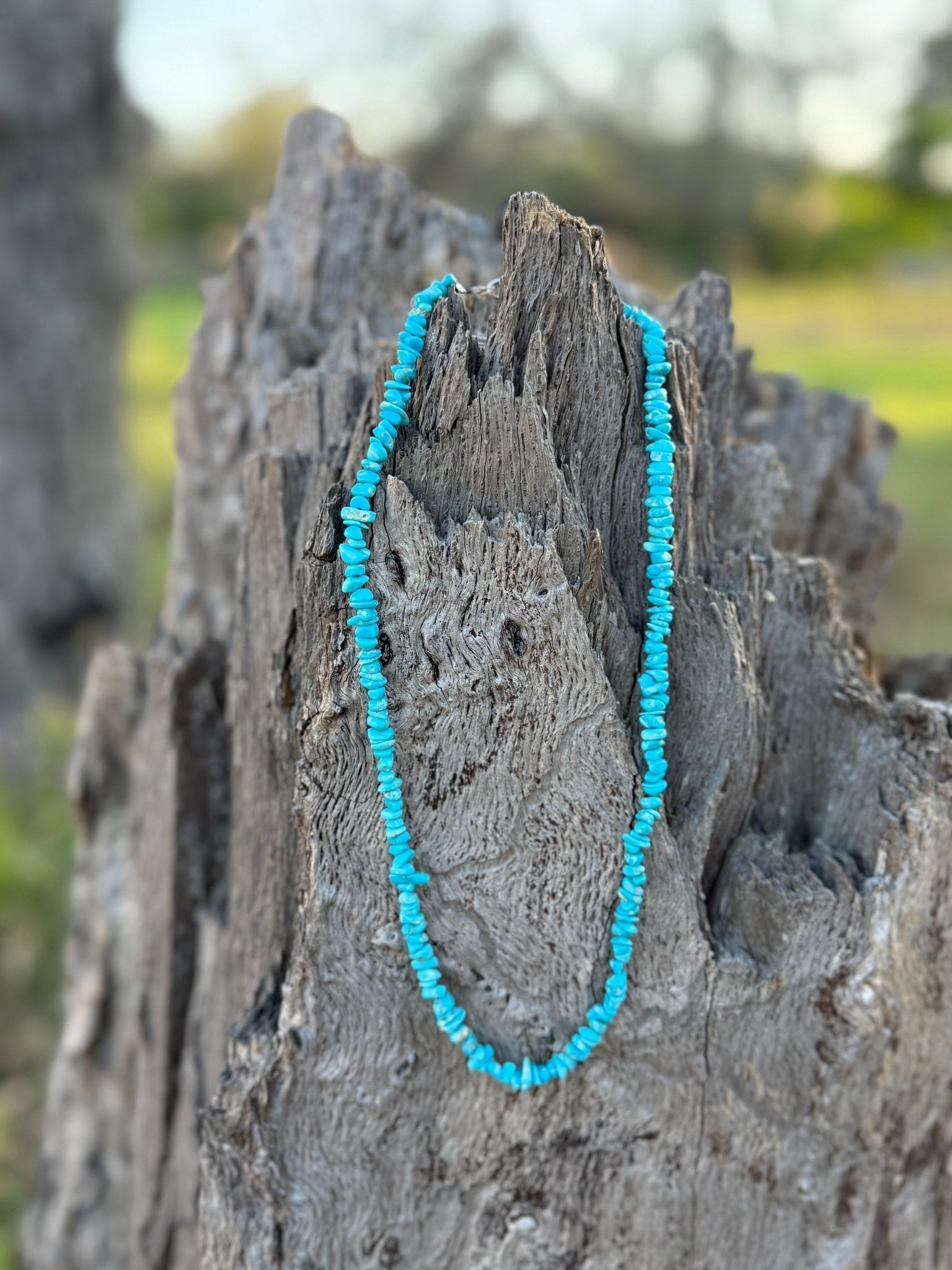 Wild Junkie Authentic Turquoise Chips Beaded Necklace — side view