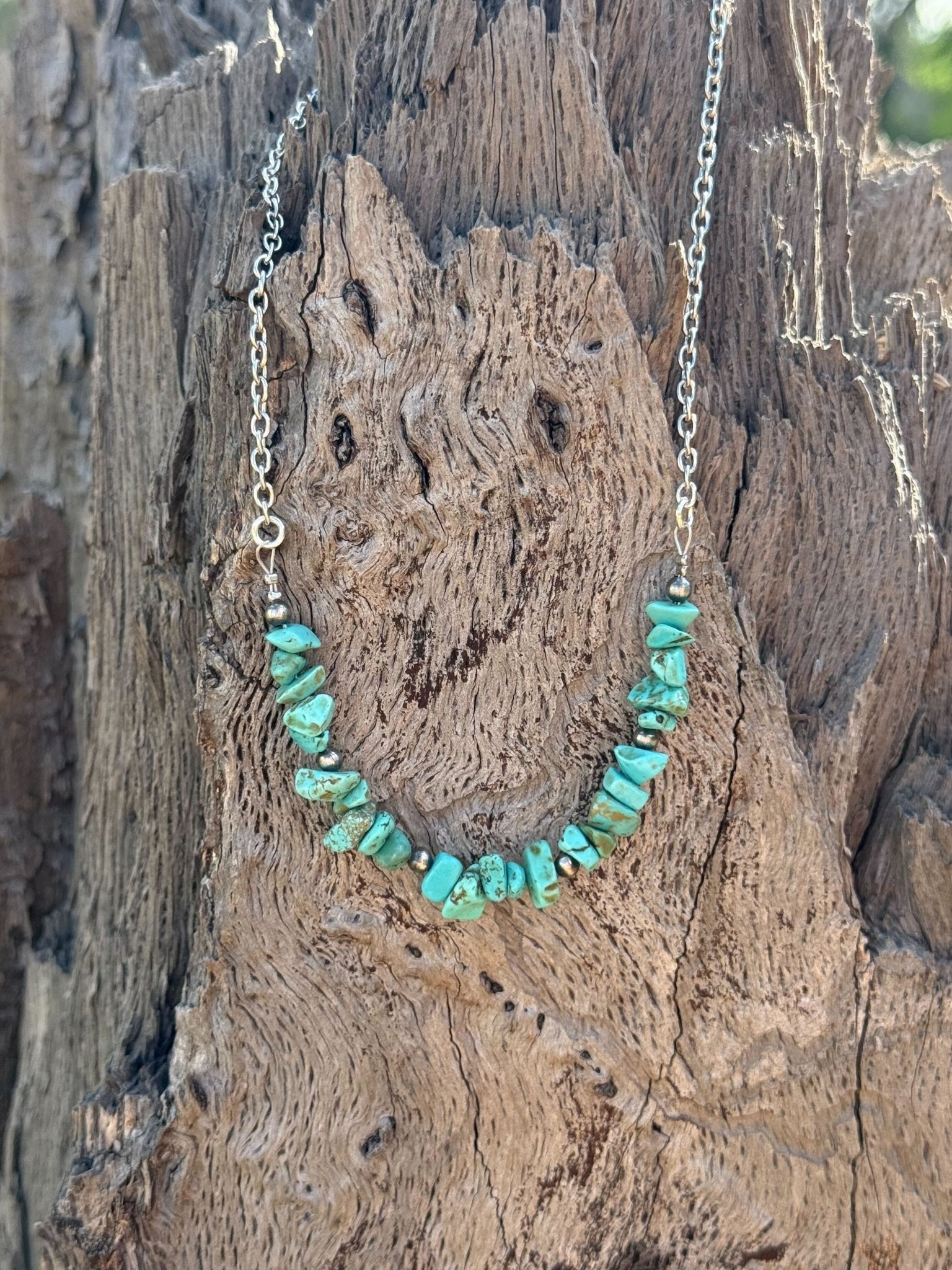 Wild Junkie Authentic Turquoise Chips Chain Necklace — lifestyle context