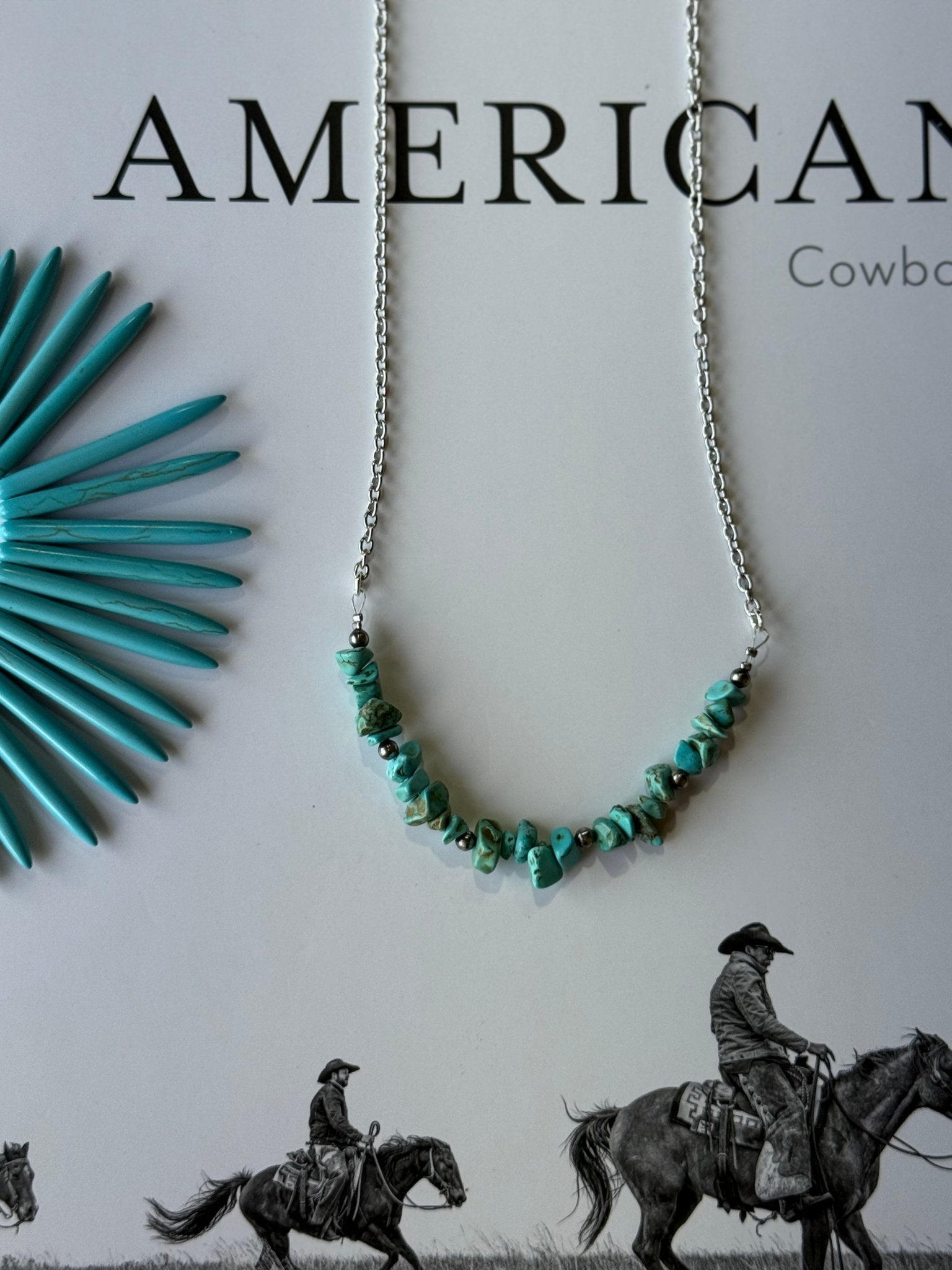 Wild Junkie Authentic Turquoise Chips Chain Necklace — detail close-up