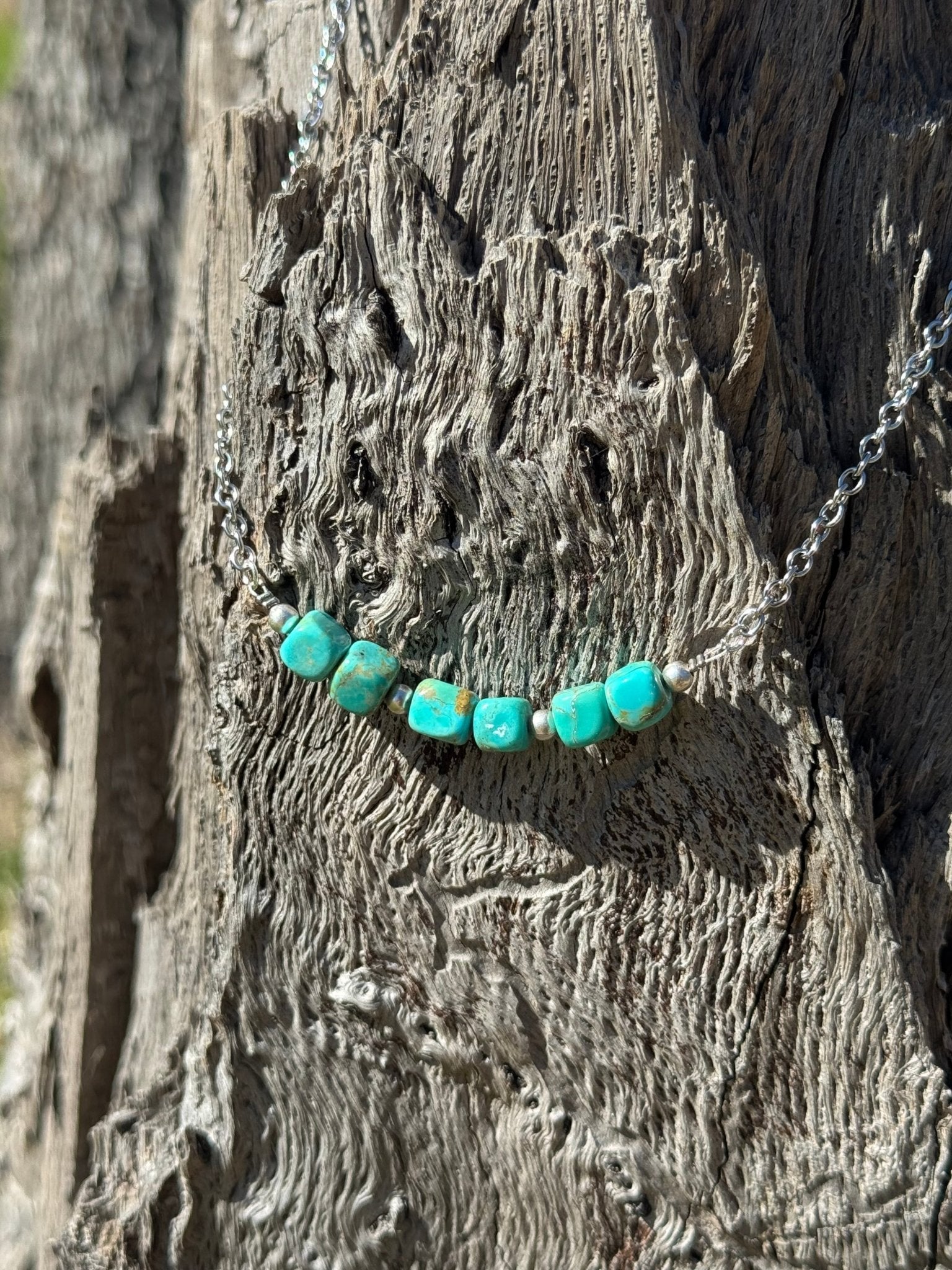 Wild Junkie Authentic Turquoise Square Beads Chain Necklace — main product shot
