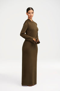 Ava Sweater Hoodie Maxi Dress - Dark Olive Clothing Veiled 