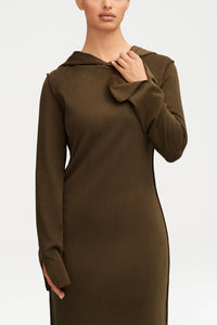 Ava Sweater Hoodie Maxi Dress - Dark Olive Clothing Veiled 