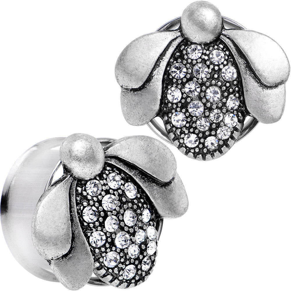 BodyCandy 20mm Clear Gem Steel Allow Me Ladybug Double Flare Tunnel Plug Set — main product shot