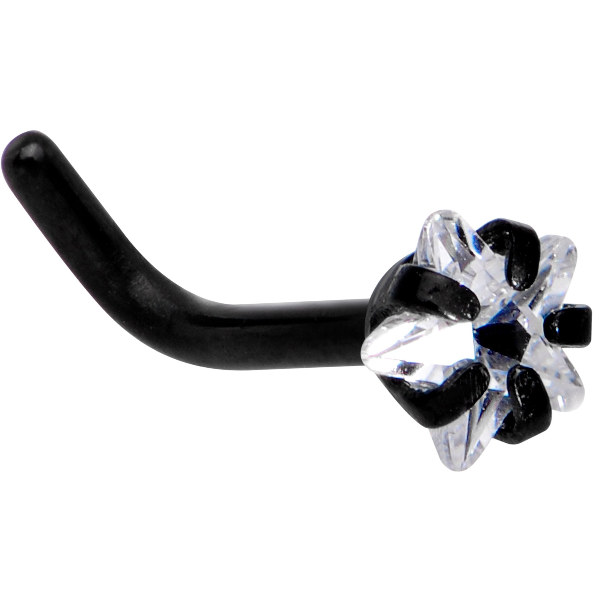 BodyCandy 18G 1/4 Clear Star 3mm CZ Gem Black IP L-Shape Nose Ring — main product shot