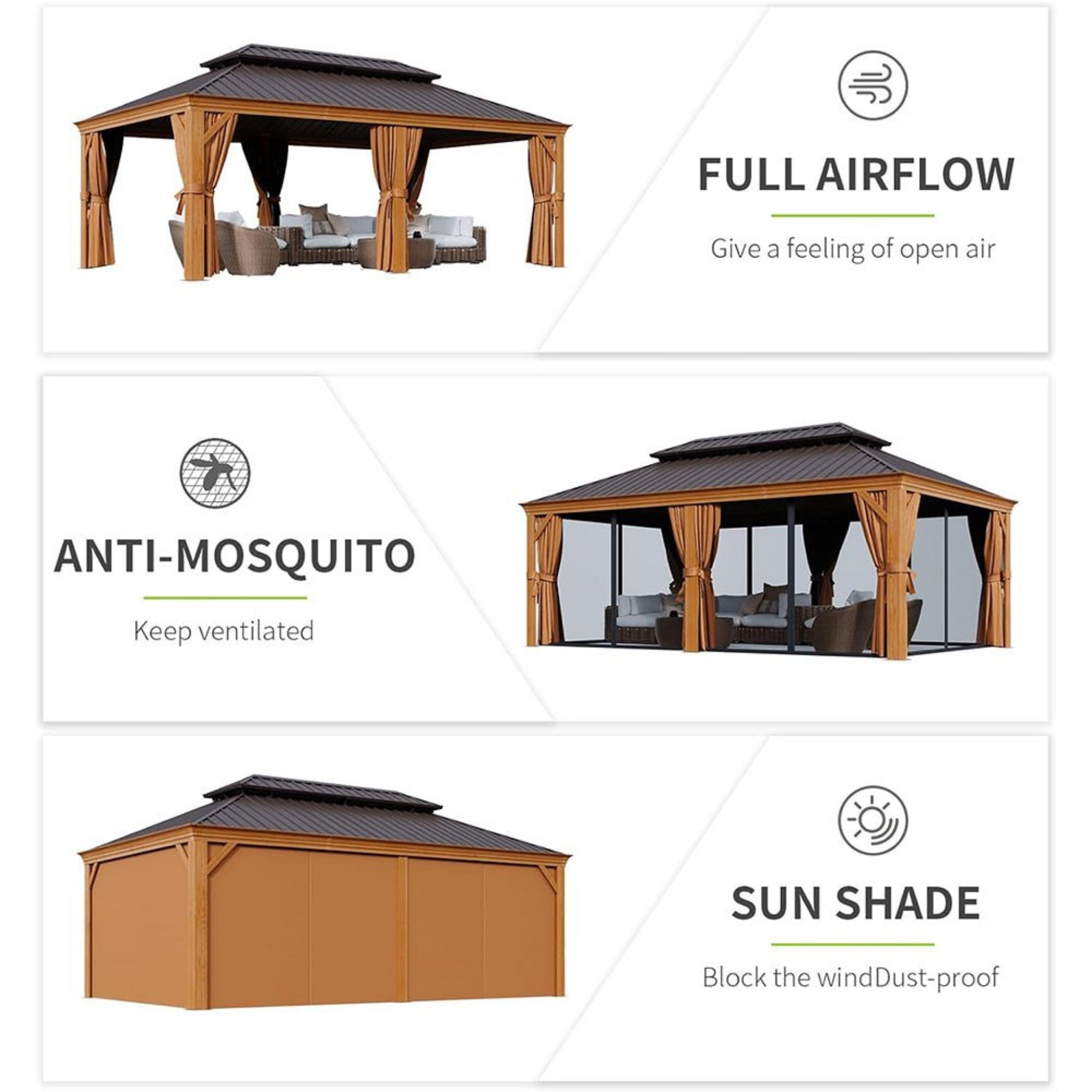 [12X20FT] Alora Premium Large Aluminum Hardtop Gazebo W/ Netting, Privacy Curtains And Wood Grain Finish (SAK58374) – SAKSBY 