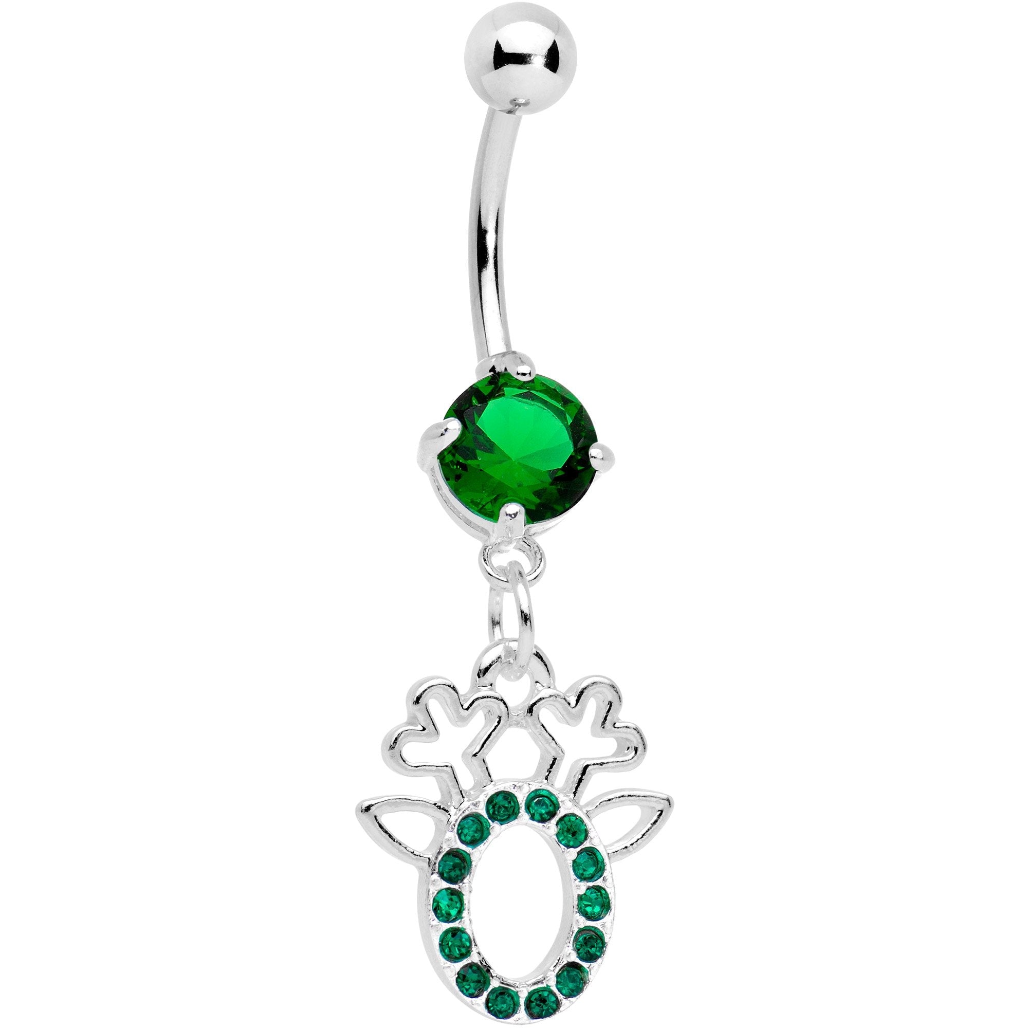 BodyCandy Green Gem Encrusted Christmas Reindeer Dangle Belly Ring — main product shot