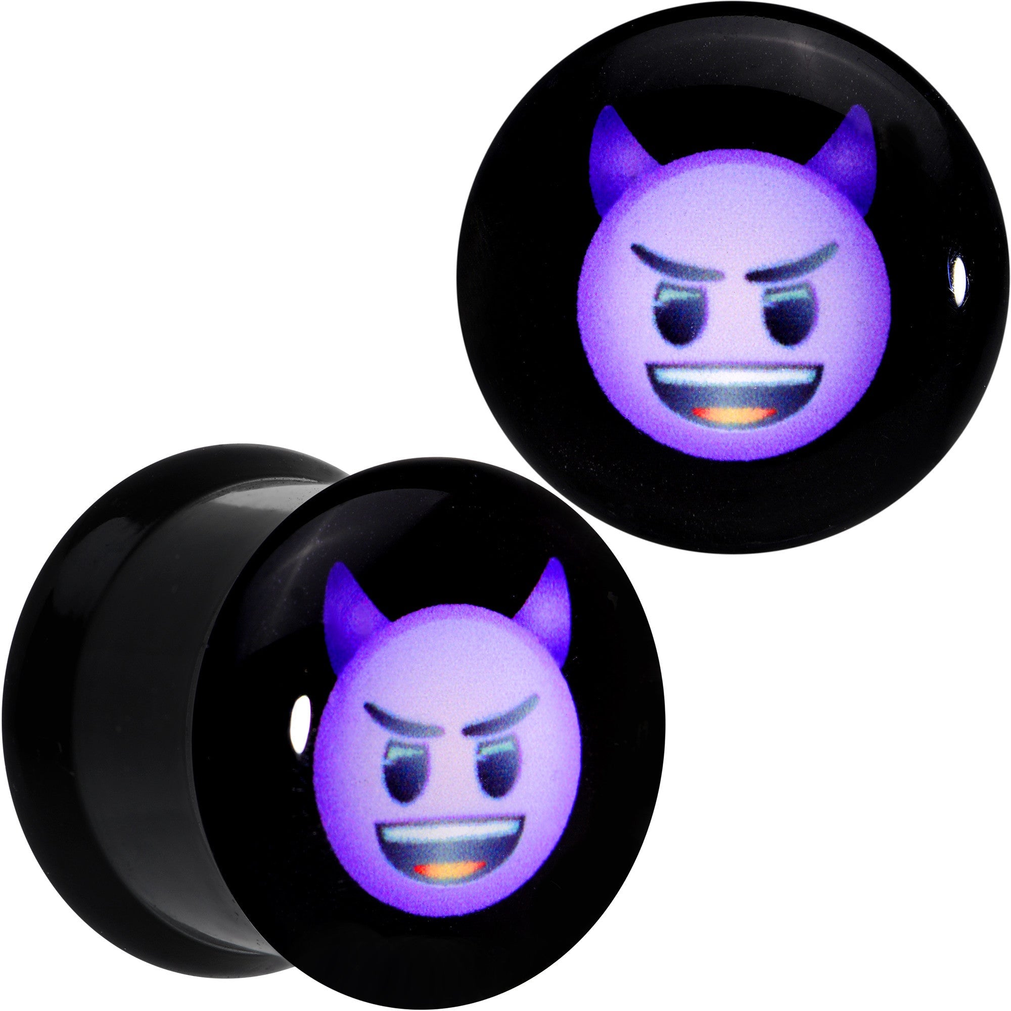 BodyCandy 1/2 Licensed Purple Devil emoji Acrylic Double Flare Plug Set — main product shot