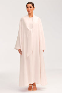 Azka Tie Front Abaya - Unbleached Clothing Veiled 