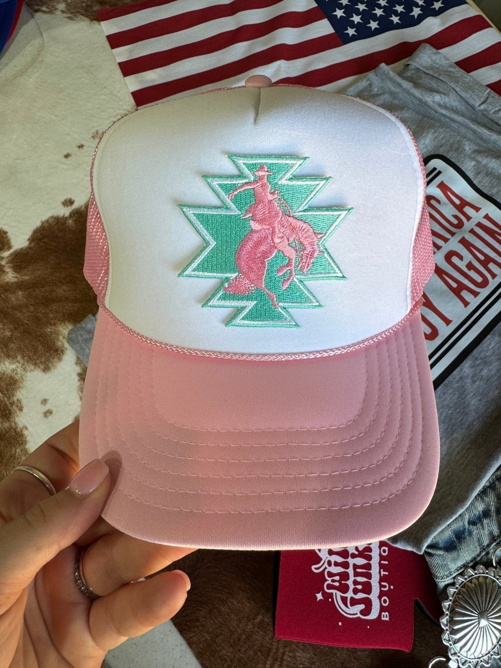 Wild Junkie Aztec Bucking Bronco Patch Trucker Hat — main product shot